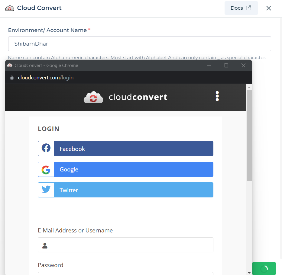 Sign-in to your Cloud Convert account