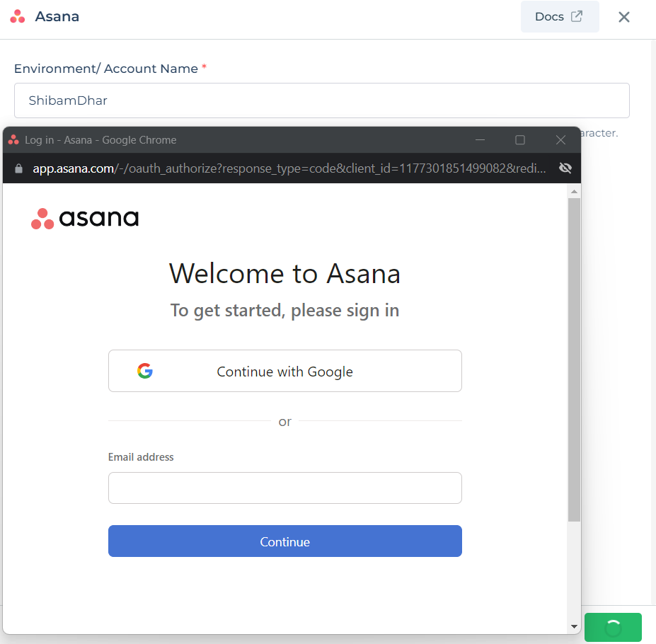 Sign-in to your Asana account