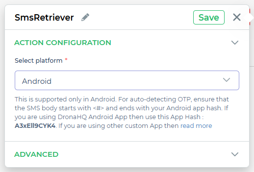SMS Retriever Configuration