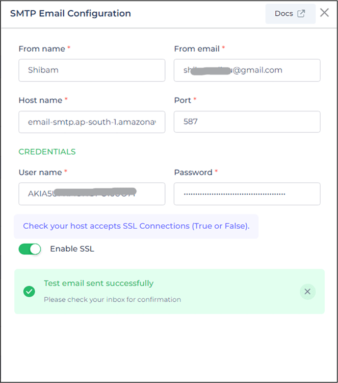 Amazon SES SMTP Config