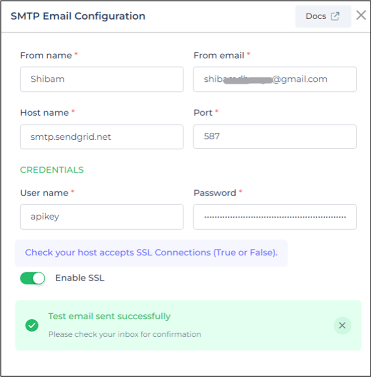SendGrid SMTP Config