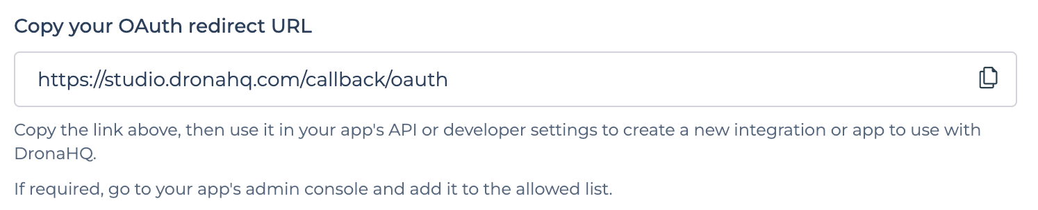 DronaHQ OAuth Redirect URL