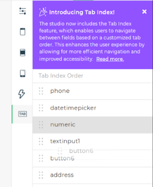 Tab Index Ordering