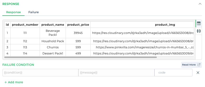 Tabular response data