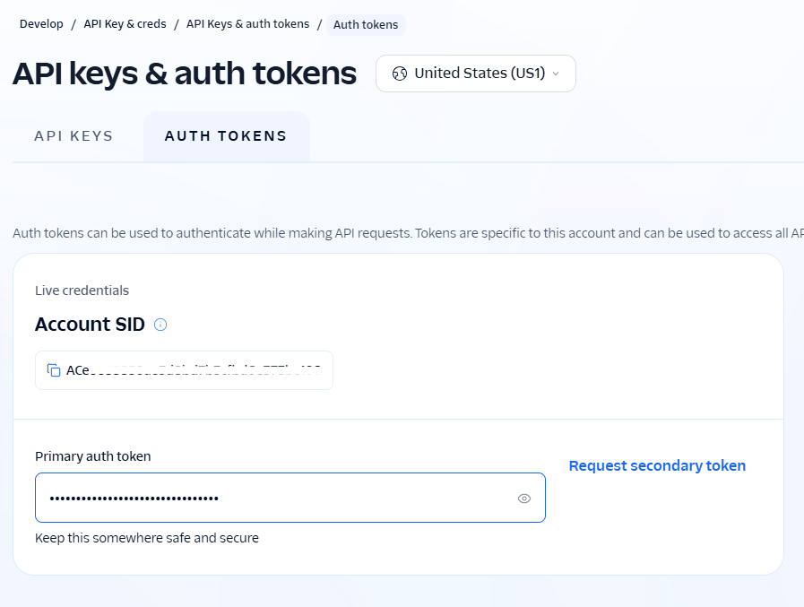 Twilio Account SID and Auth Token