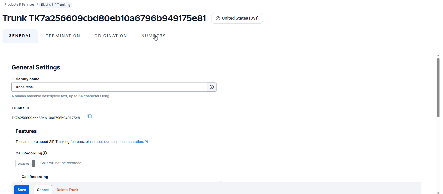 Attach numbers to Twilio trunk