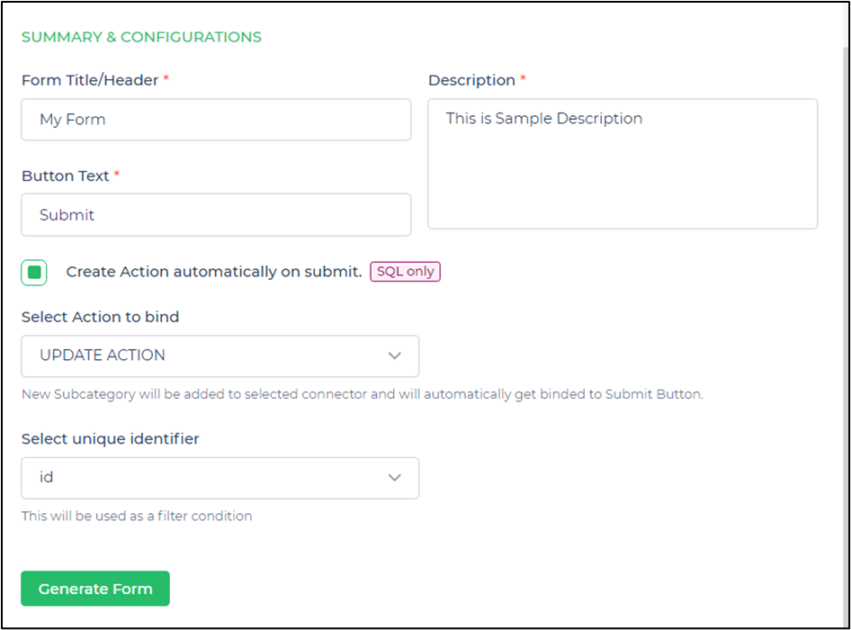 Adding update action