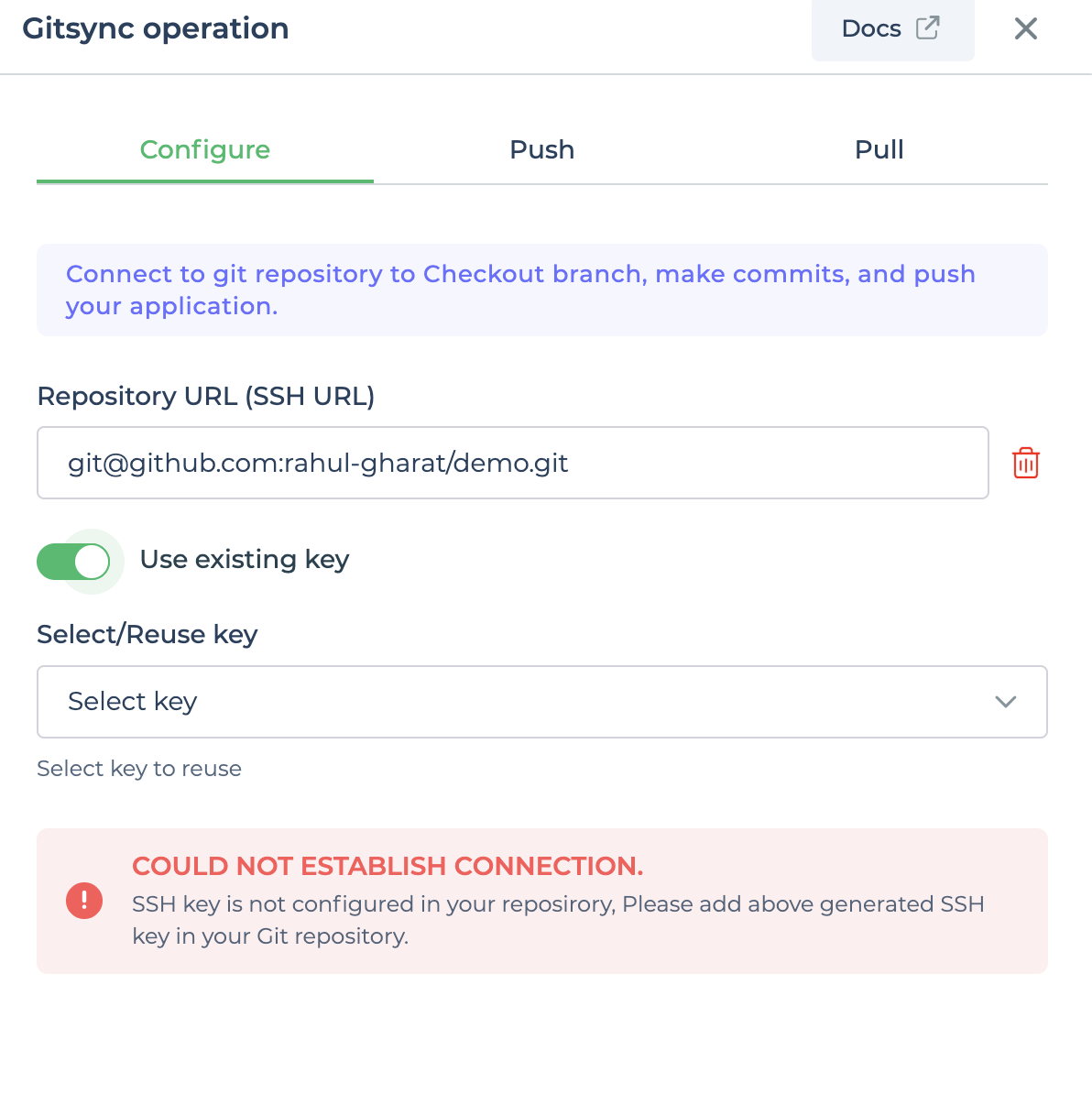 Use from existing SSH key.