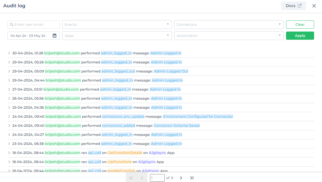 View audit logs