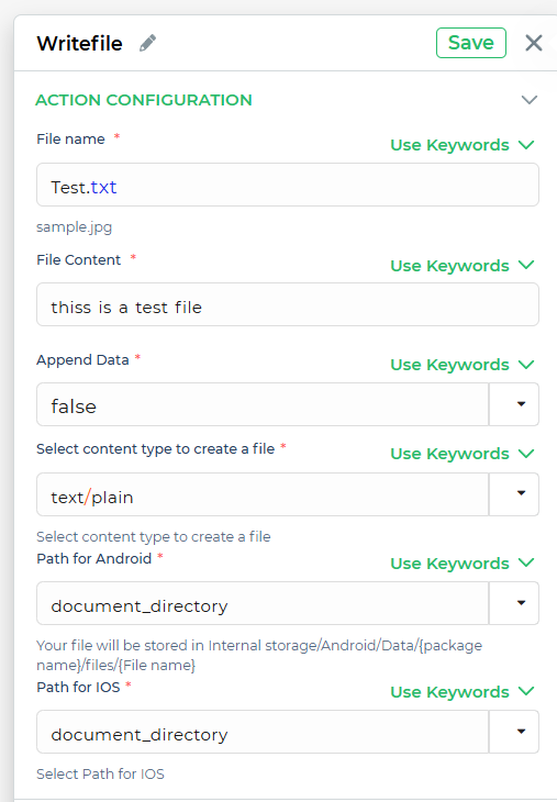 Write File Configuration